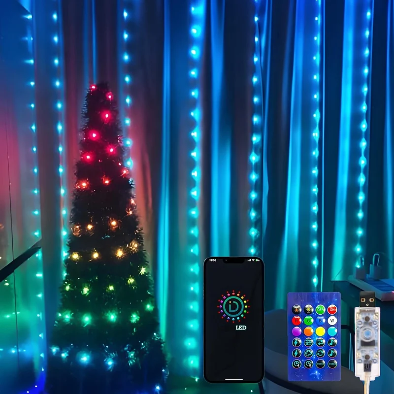 Intelligente Vorhanglichter – 300 LEDs, 3×3 m, 16 Millionen Farben, App Fernbedienung