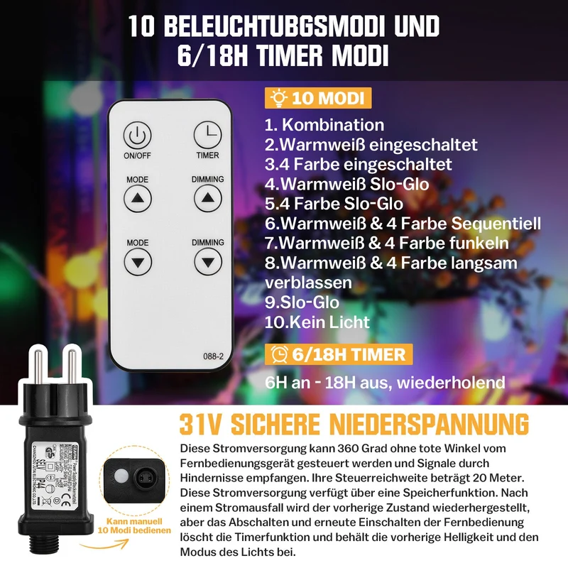 Sternenlichterkette für festliche Stimmung – 144 LEDs, 2 m Warmweiß