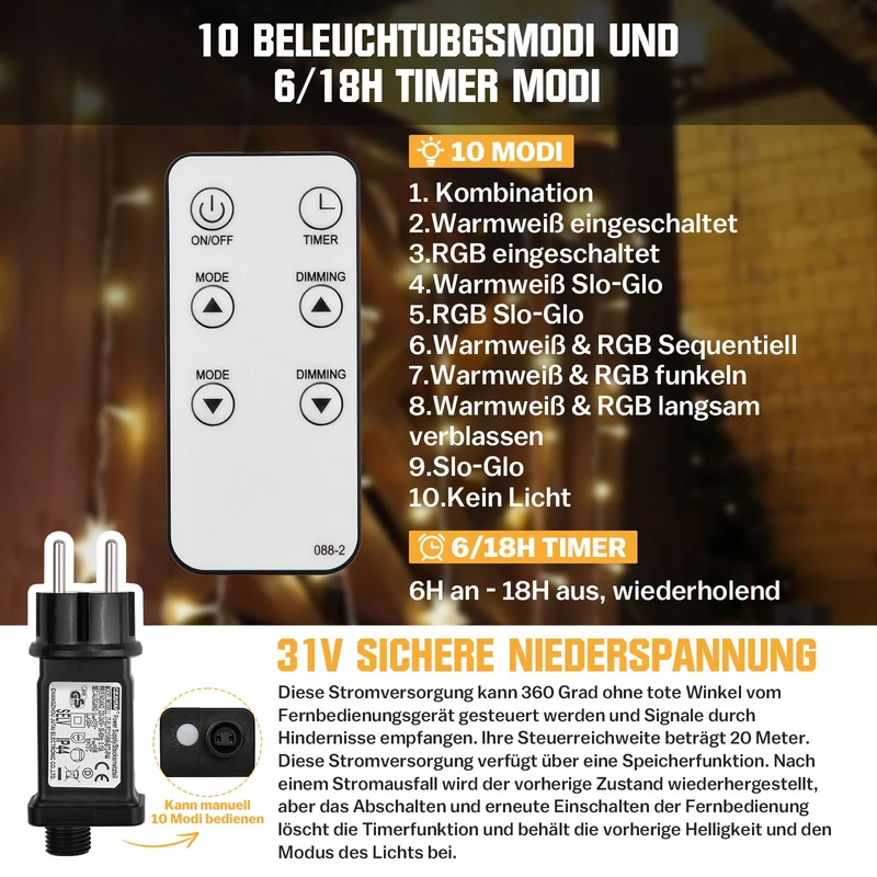 Sternenlichterkette für festliche Stimmung – 144 LEDs, 2 m Warmweiß