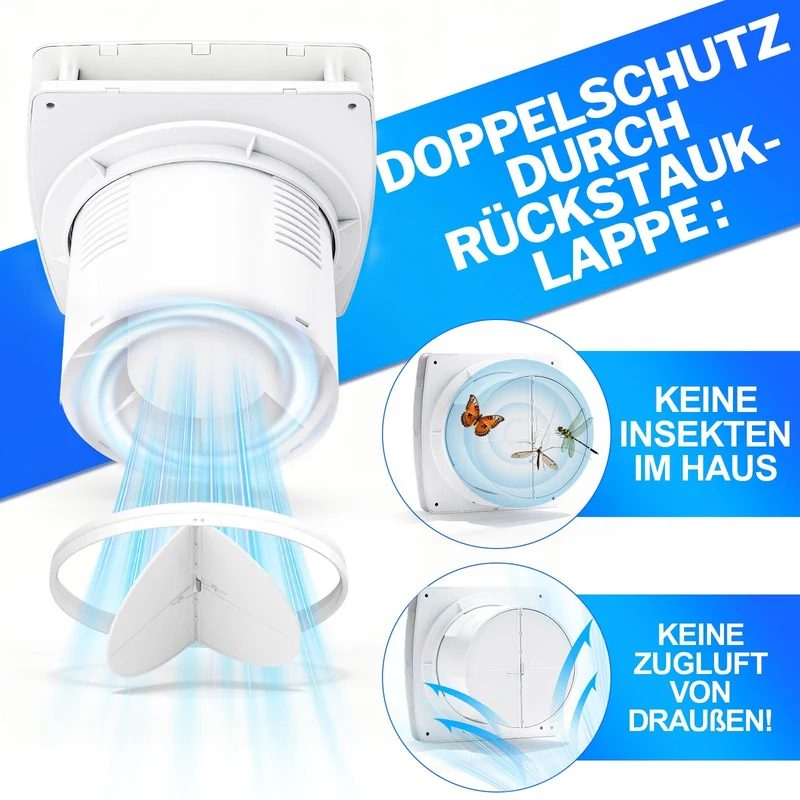 Automatischer Luftentfeuchter mit Feuchtesensor & Nachlauffunktion – Leiser Ventilator für Badezimmer & Küche, IPX4 Spritzwasserschutz