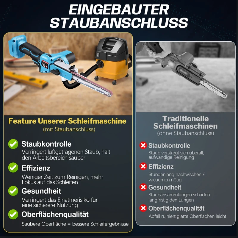 XIIW 18V Akku Mini-Bandschleifer bürstenlos | 100° schwenkbar für Holz & Metall (Solo - ohne Akku)