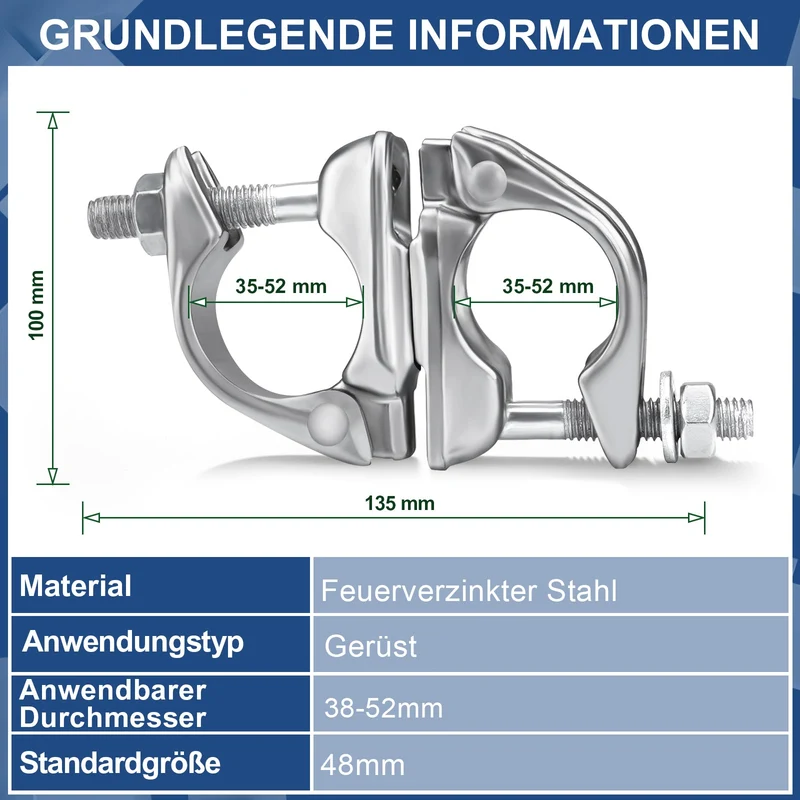 Drehkupplung Gerüst 4er Set – 360° Rohrkupplung für 45-50mm Gerüstrohre, Verzinkt, Robust & Korrosionsbeständig