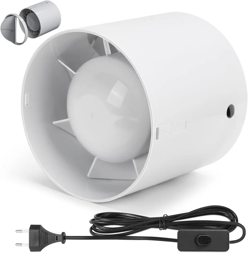 Badlüfter Ventilator 100mm – Leise, Effizient mit Rückstauklappe, Überhitzungsschutz für Badezimmer und Feuchträume