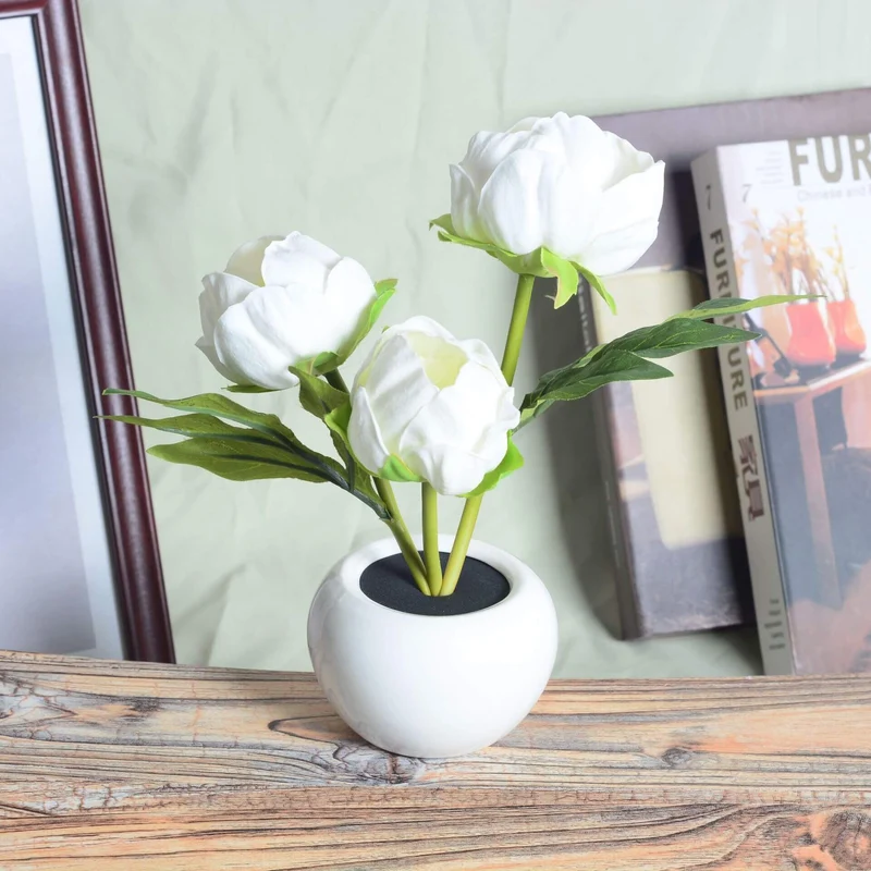 Skanto | Moderne Kreative Simulation Tulpe Pfingstrose LED Nachtlicht Tischlampe