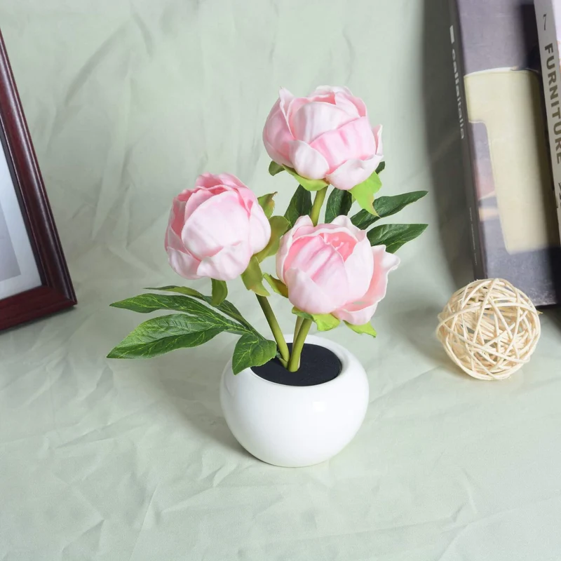 Skanto | Moderne Kreative Simulation Tulpe Pfingstrose LED Nachtlicht Tischlampe