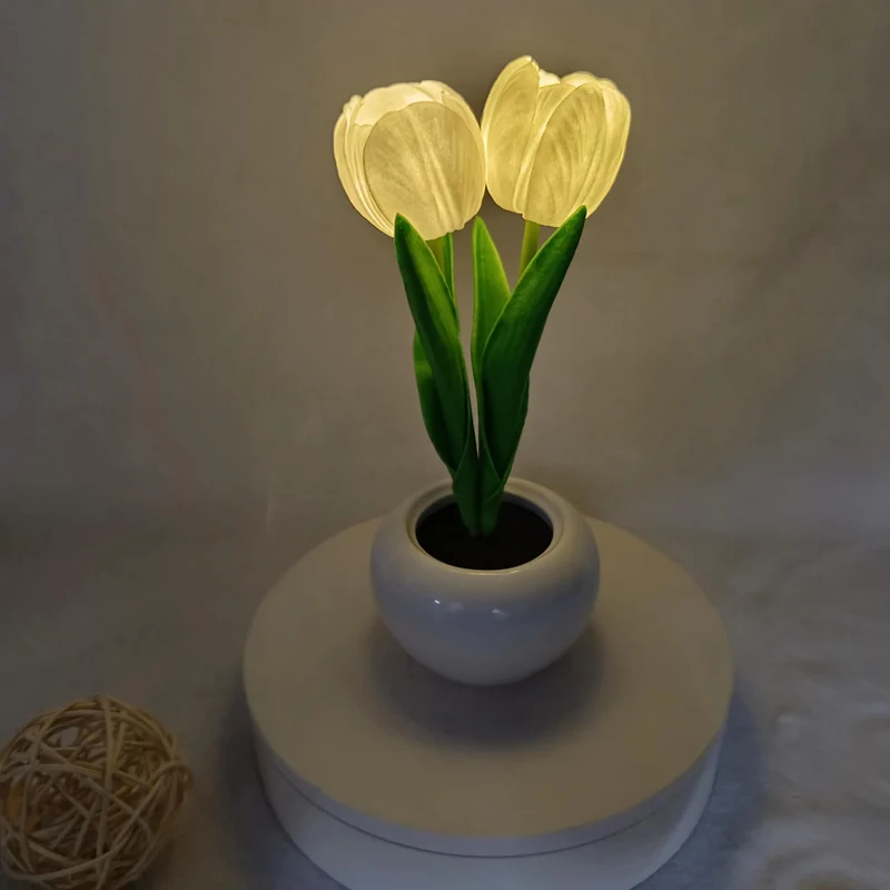 Skanto | Moderne Kreative Simulation Tulpe Pfingstrose LED Nachtlicht Tischlampe