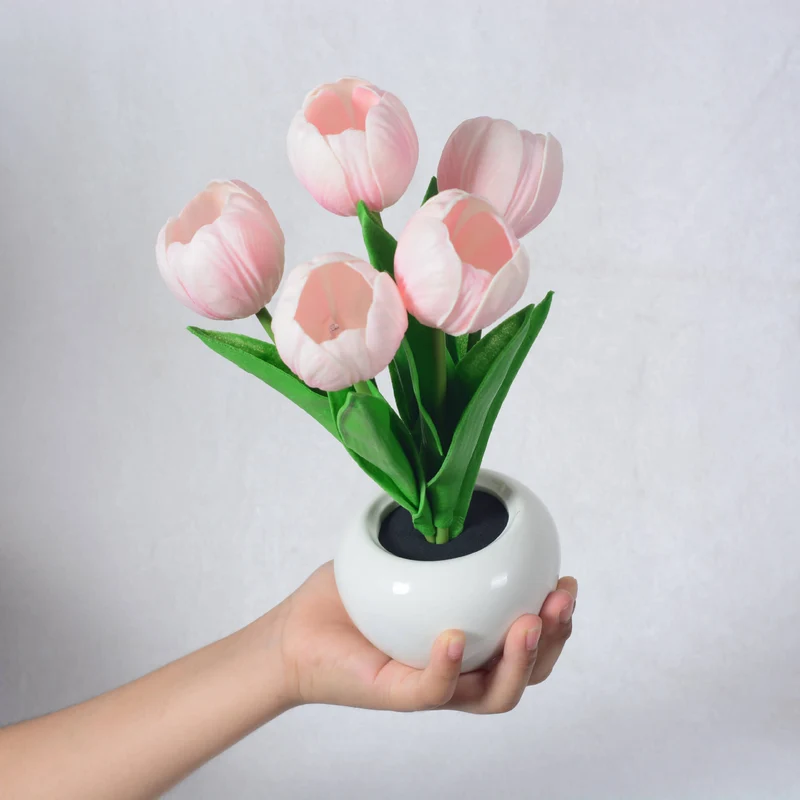 Skanto | Moderne Kreative Simulation Tulpe Pfingstrose LED Nachtlicht Tischlampe
