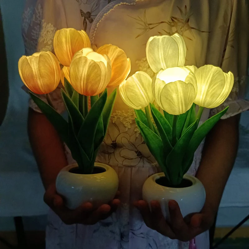 Skanto | Moderne Kreative Simulation Tulpe Pfingstrose LED Nachtlicht Tischlampe