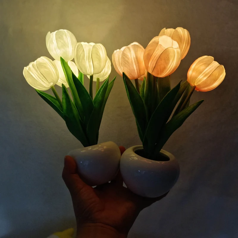 Skanto | Moderne Kreative Simulation Tulpe Pfingstrose LED Nachtlicht Tischlampe