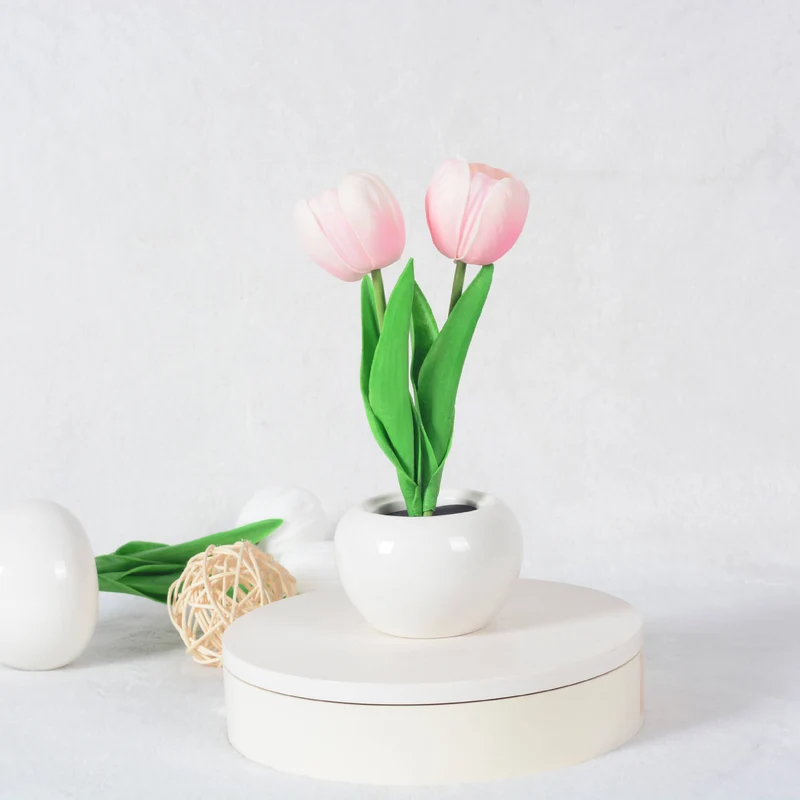 Skanto | Moderne Kreative Simulation Tulpe Pfingstrose LED Nachtlicht Tischlampe