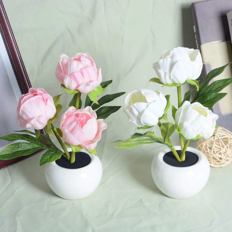 Skanto | Moderne Kreative Simulation Tulpe Pfingstrose LED Nachtlicht Tischlampe