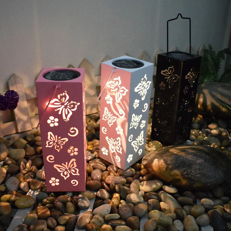 Skanto | Solar Schmetterling Rosenmuster Hohl Säulen LED Outdoor Wasserdichte Dekorative Lampe