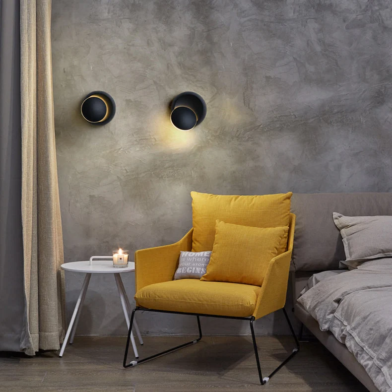 Skanto | Moderne nordische runde Eclipse LED-Wandleuchte aus Eisen, drehbar für Nachttisch