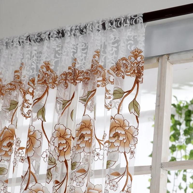 Home Office Window Curtain Flower Print Divider Tulle Voile Drape Panel Sheer Scarf Valances Curtains