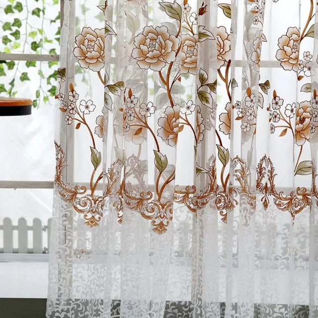 Home Office Window Curtain Flower Print Divider Tulle Voile Drape Panel Sheer Scarf Valances Curtains