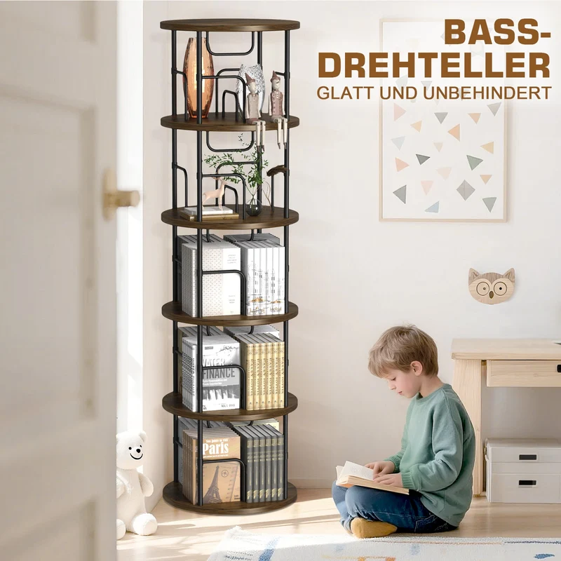 360° Drehbares Bücherregal 5 Etagen – Platzsparend, Stabil & Vielseitig