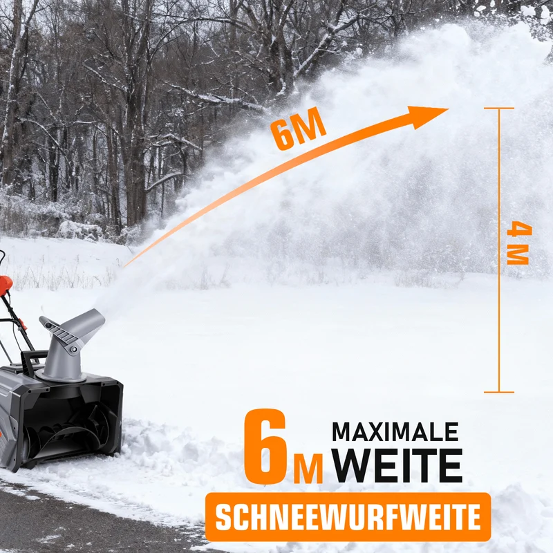 Kabelloser 1500W Akku Schneefräser 46cm Breite, 6m Wurfweite, IPX4