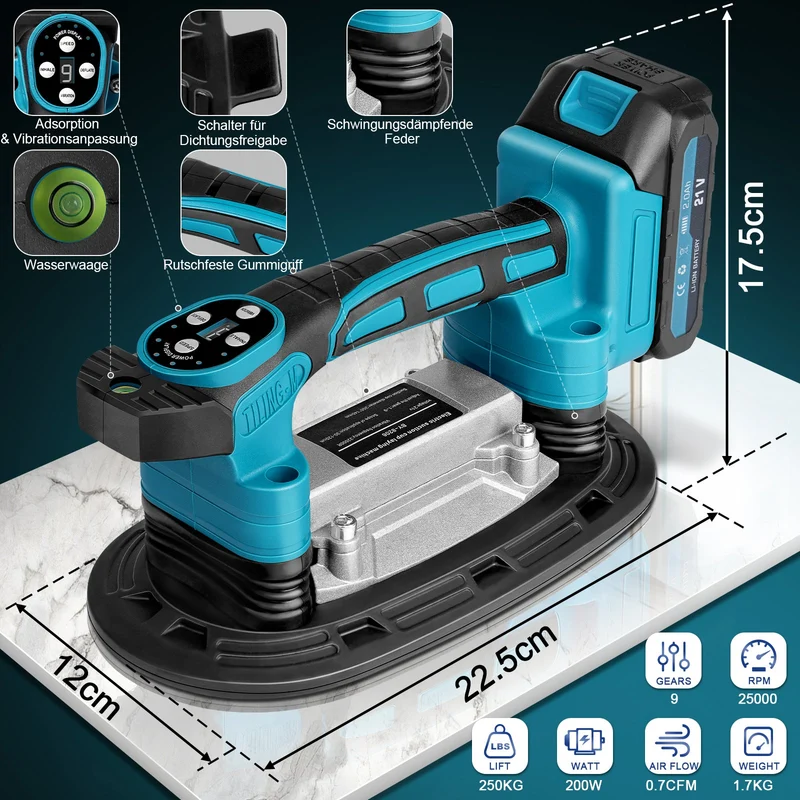 Professioneller Elektrischer Fliesenvibrator – 250 kg Schwerlast, Einstellbare Vibrationsstufen, Anti-Shock-Batterien