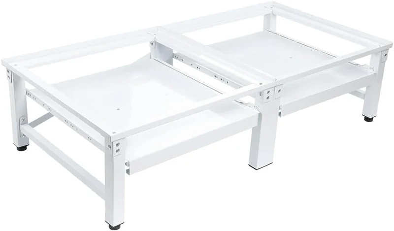 XIIW Doppel-Waschmaschinensockel mit 2 Ausziehablagen – 124 × 58,5 × 32 cm, Metall-Untergestell für 2 Geräte, bis 300 kg