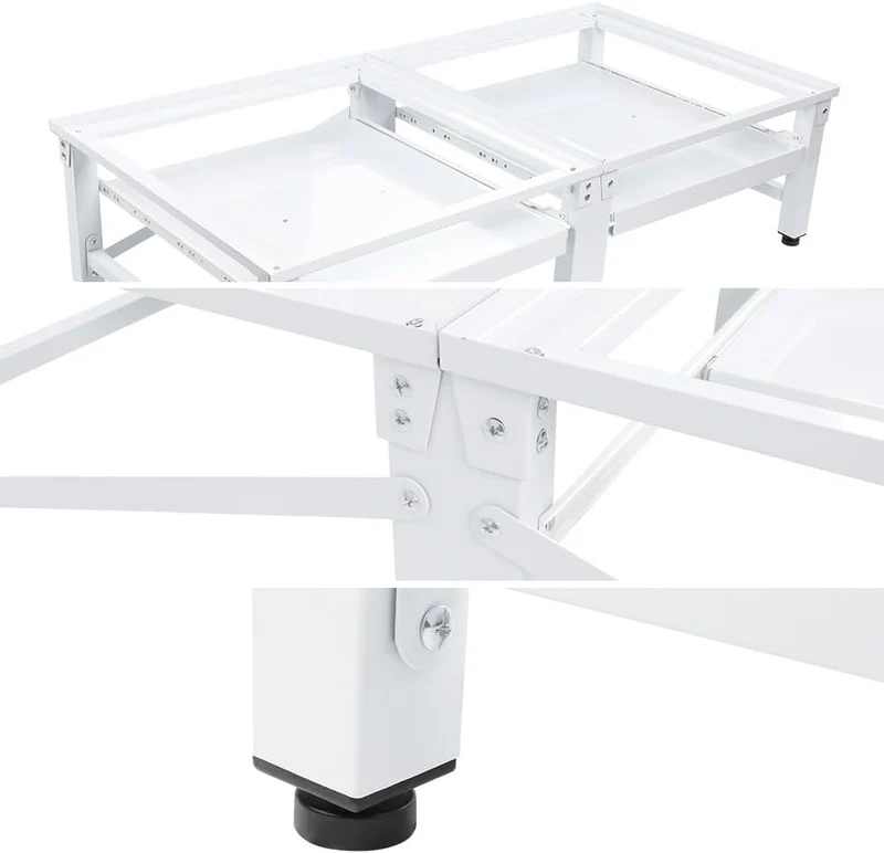 XIIW Doppel-Waschmaschinensockel mit 2 Ausziehablagen – 124 × 58,5 × 32 cm, Metall-Untergestell für 2 Geräte, bis 300 kg