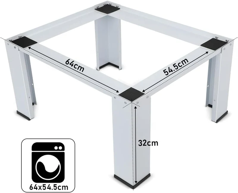 XIIW Doppel-Waschmaschinensockel 126 × 54,5 × 32 cm – Metall-Untergestell für 2 Geräte, bis 300 kg, mit Antirutsch-Pads