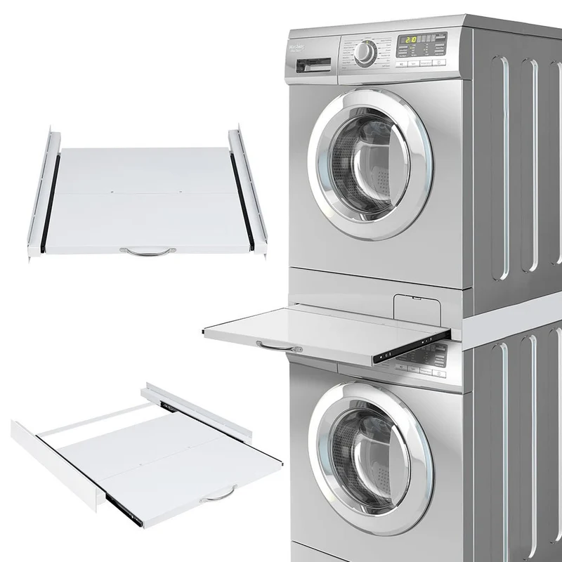 XIIW Waschmaschinen-Zwischenbaurahmen mit Ausziehablage – 60 × 60 cm, bis 100 kg, Verbindungsrahmen für Waschmaschine und Trockner