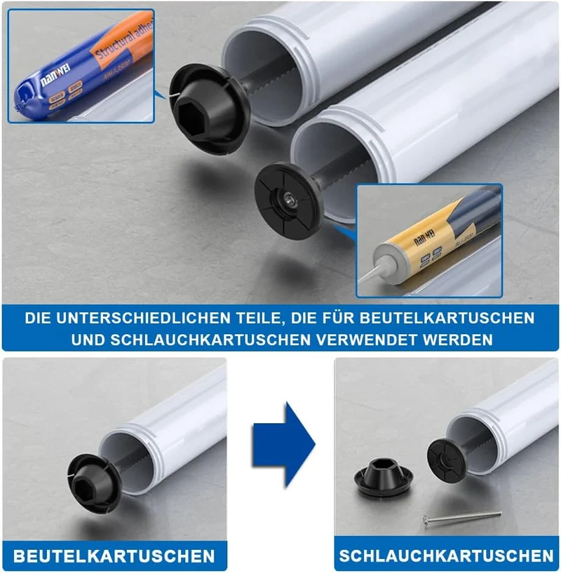 XIIW Elektrische Kartuschenpistole Set mit 2x Akku | 7840N Profi Silikonpistole für 310ml & 600ml | 25-tlg. Fugenwerkzeug-Set inkl. LED & Koffer