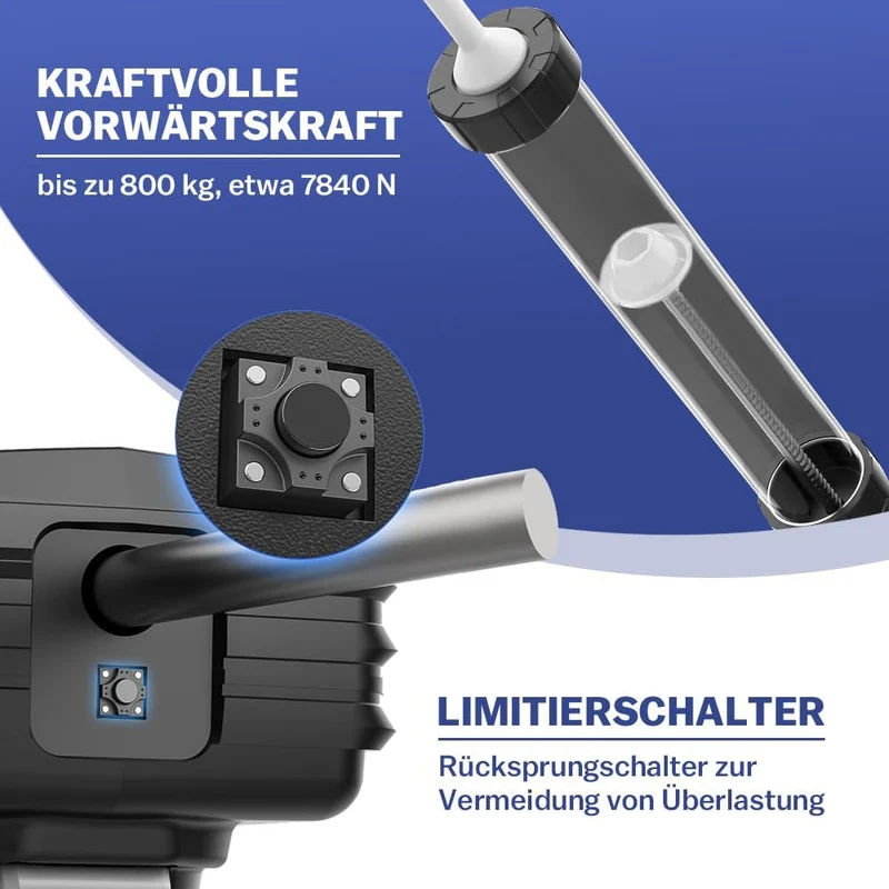 XIIW Elektrische Kartuschenpistole Set mit 2x Akku | 7840N Profi Silikonpistole für 310ml & 600ml | 25-tlg. Fugenwerkzeug-Set inkl. LED & Koffer