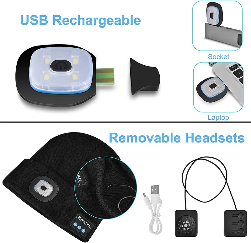 Bluetooth Mütze mit Licht Drahtlose Kopfhörer