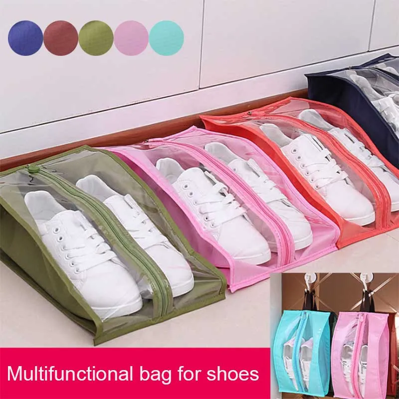 Portable Travel Supplies Organizer Shoes Storage Bag PVC Waterproof Dustproof Hanging Save Space Closet Rack Hangers J2Y