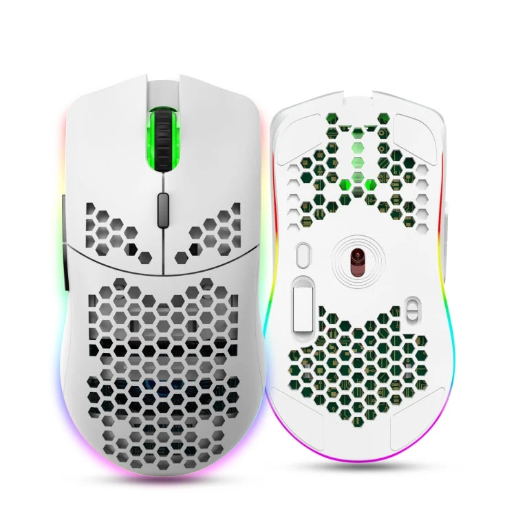 Skanto | HXSJ T66 7 Tasten Bunte Beleuchtung Programmierbare Kabellose Gaming-Maus (Weiß)