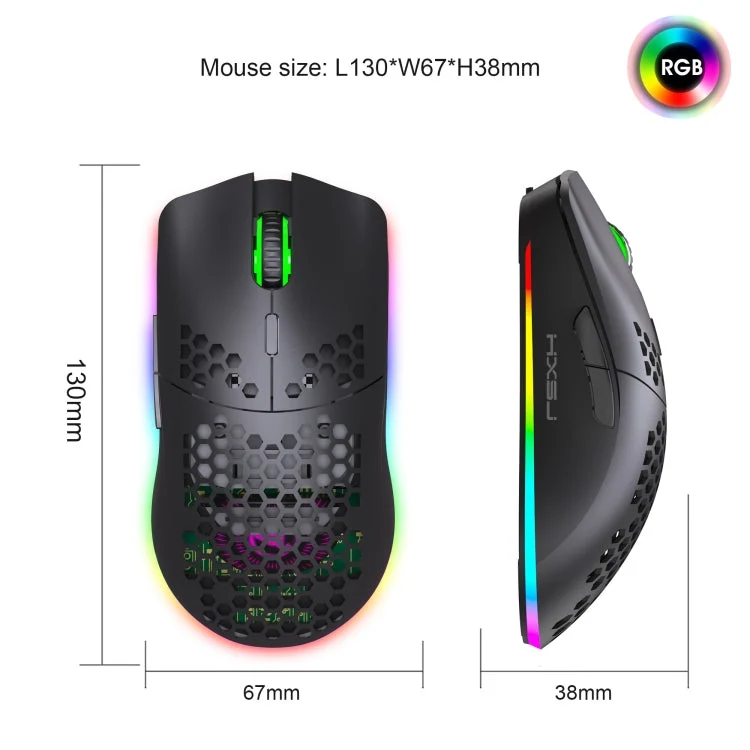 Skanto | HXSJ T66 7 Tasten Bunte Beleuchtung Programmierbare Kabellose Gaming-Maus (Weiß)