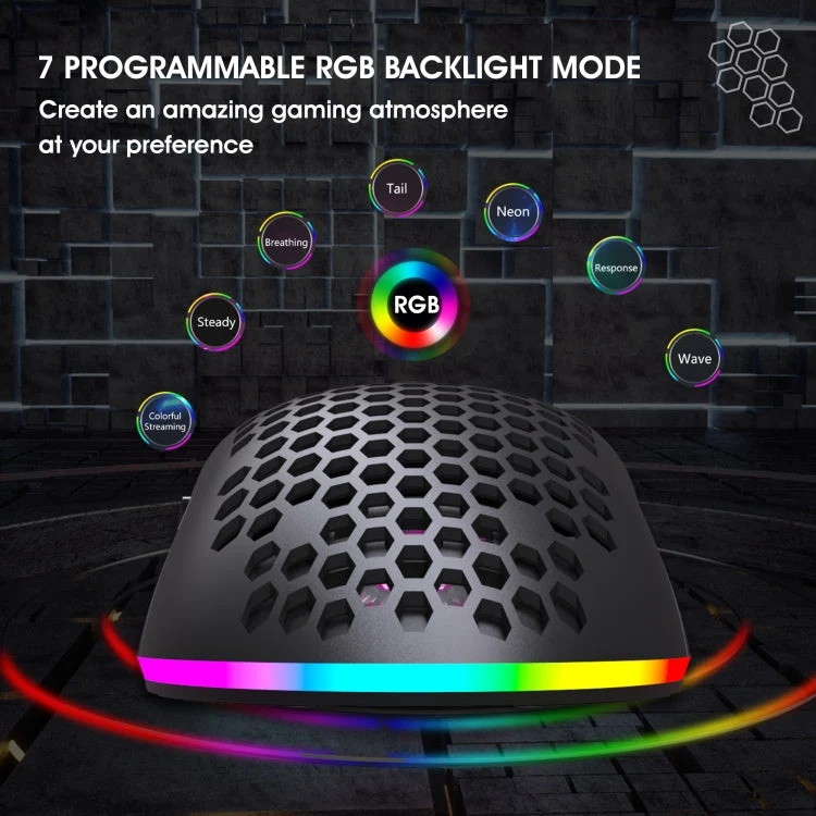 Skanto | HXSJ T66 7 Tasten Bunte Beleuchtung Programmierbare Kabellose Gaming-Maus (Weiß)