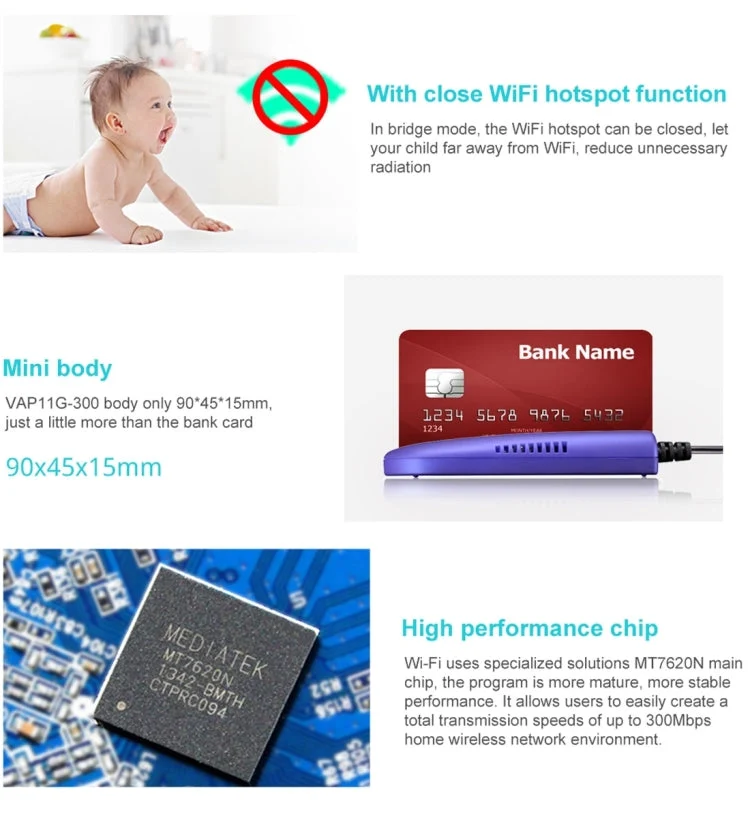 Skanto | VONETS VAP11G-300 Mini WiFi 300Mbps WiFi Repeater, Bester Partner für IP-Geräte / IP-Kamera / IP-Drucker / XBOX / PS3 / IPTV / Skybox (Blau)