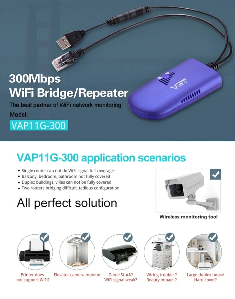 Skanto | VONETS VAP11G-300 Mini WiFi 300Mbps WiFi Repeater, Bester Partner für IP-Geräte / IP-Kamera / IP-Drucker / XBOX / PS3 / IPTV / Skybox (Blau)
