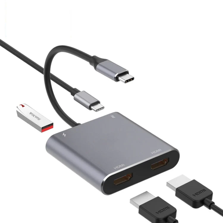 Skanto | 4-in-1 Type-C auf Dual HDMI + USB + Type-C HUB Adapter