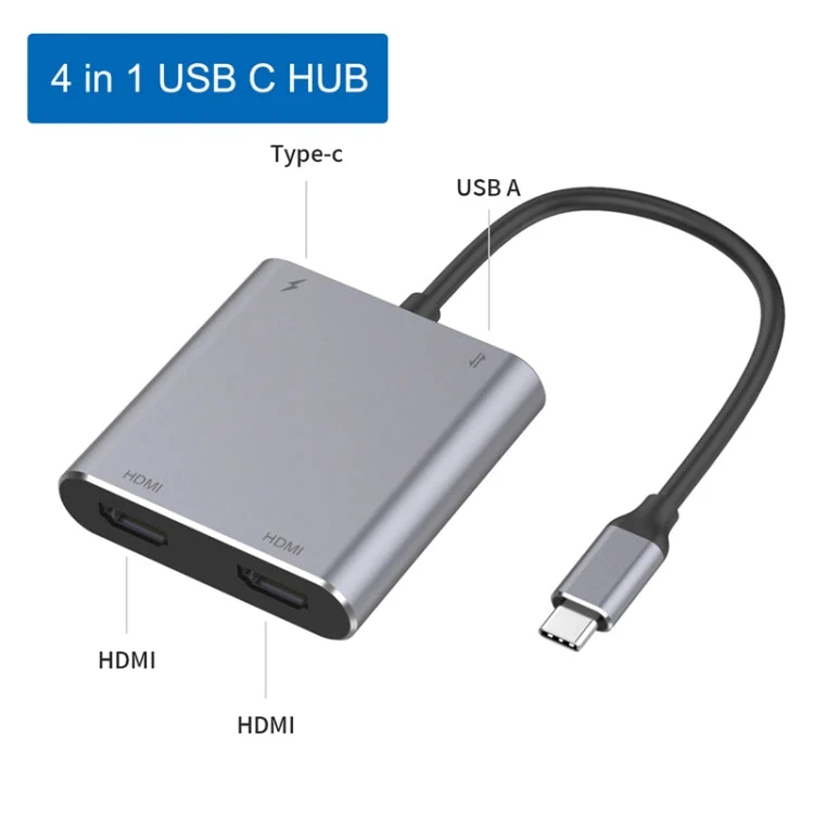 Skanto | 4-in-1 Type-C auf Dual HDMI + USB + Type-C HUB Adapter