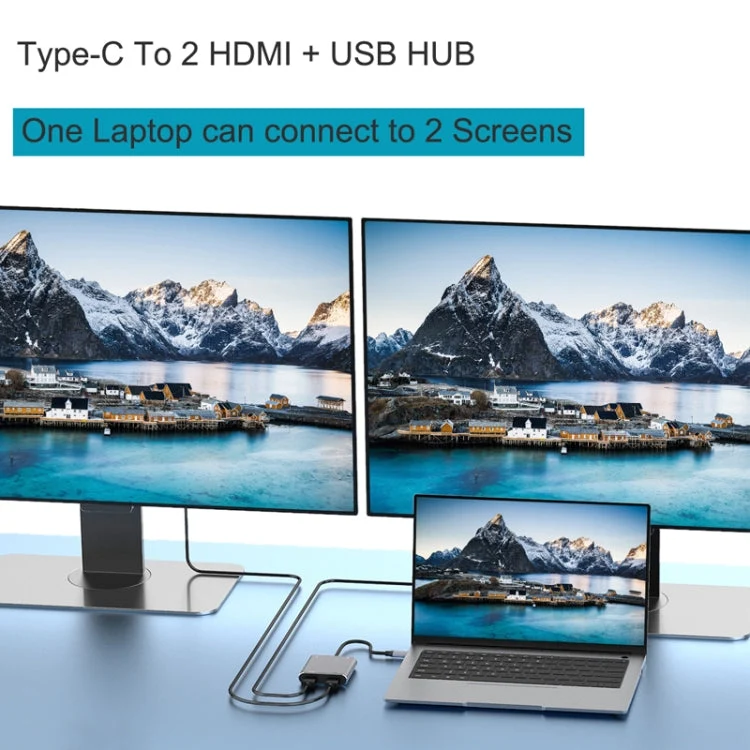 Skanto | 4-in-1 Type-C auf Dual HDMI + USB + Type-C HUB Adapter