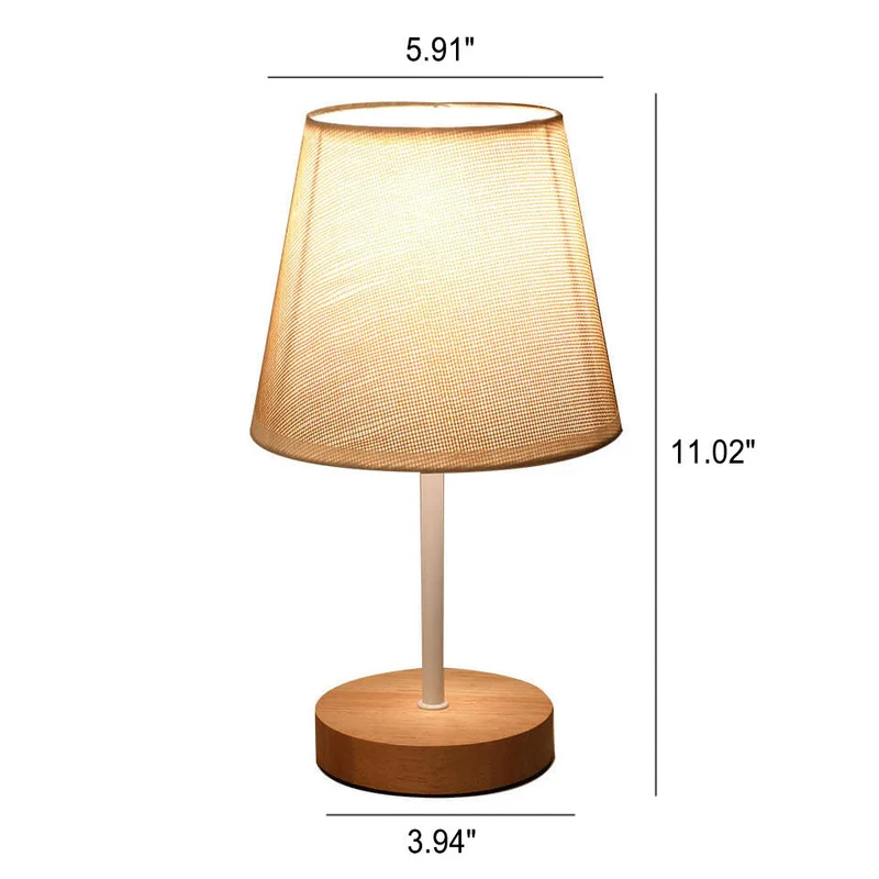 Skanto | Nordische Vintage Stoffkegel Massivholz LED-Tischlampe