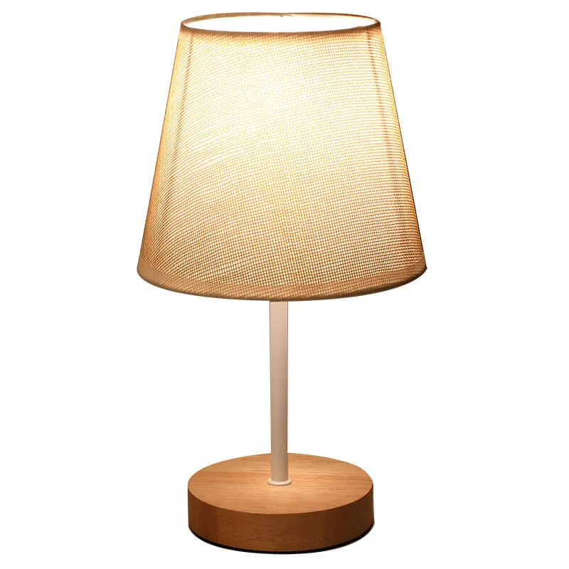 Skanto | Nordische Vintage Stoffkegel Massivholz LED-Tischlampe