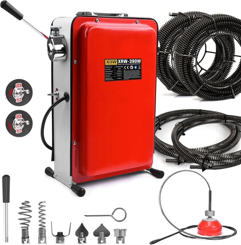 Rohrreiniger 390W mit 16mm 33M Spirale, Ø20-100mm Rohrreinigungsmaschine