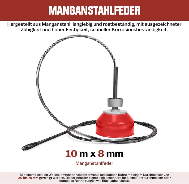 Rohrreiniger 390W mit 16mm 22,5M Spirale, Ø20-100mm Rohrreinigungsmaschine
