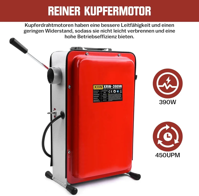 Rohrreiniger 390W mit 16mm 22,5M Spirale, Ø20-100mm Rohrreinigungsmaschine