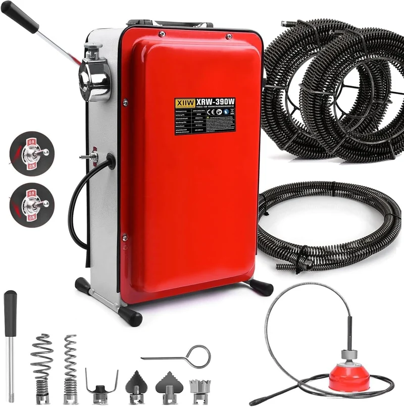 Rohrreiniger 390W mit 16mm 22,5M Spirale, Ø20-100mm Rohrreinigungsmaschine