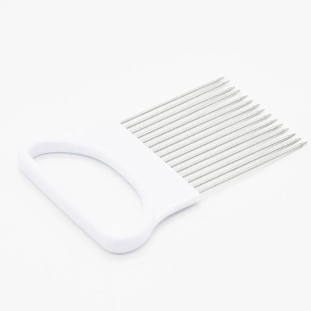 Kitchen Gadgets Handy Stainless Steel Onion Cutter Holder Potato Tomato Slicer Vegetable Fruit Cutter Safety Cooking Tools