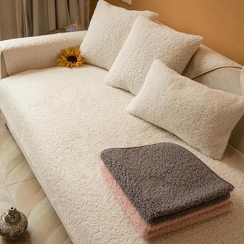 TeddyHaven™ | Kuscheliger Sofabezug aus Teddyfleece mit rutschfester Rückseite