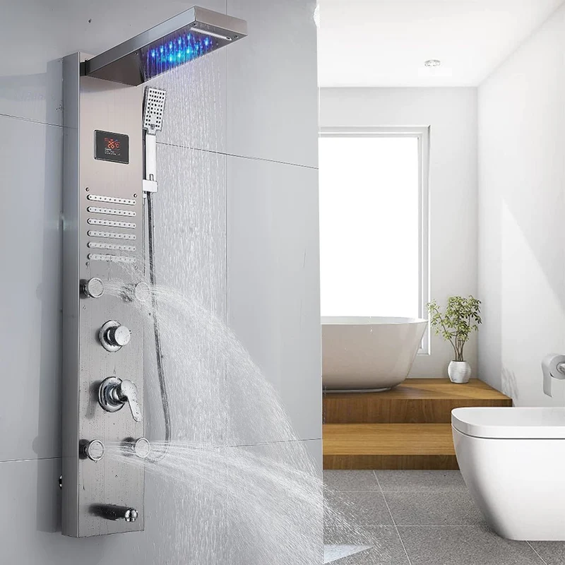 Duschpaneel Regendusche - Temperatur Display - Massagedüsen - Gebürstetes Nickel