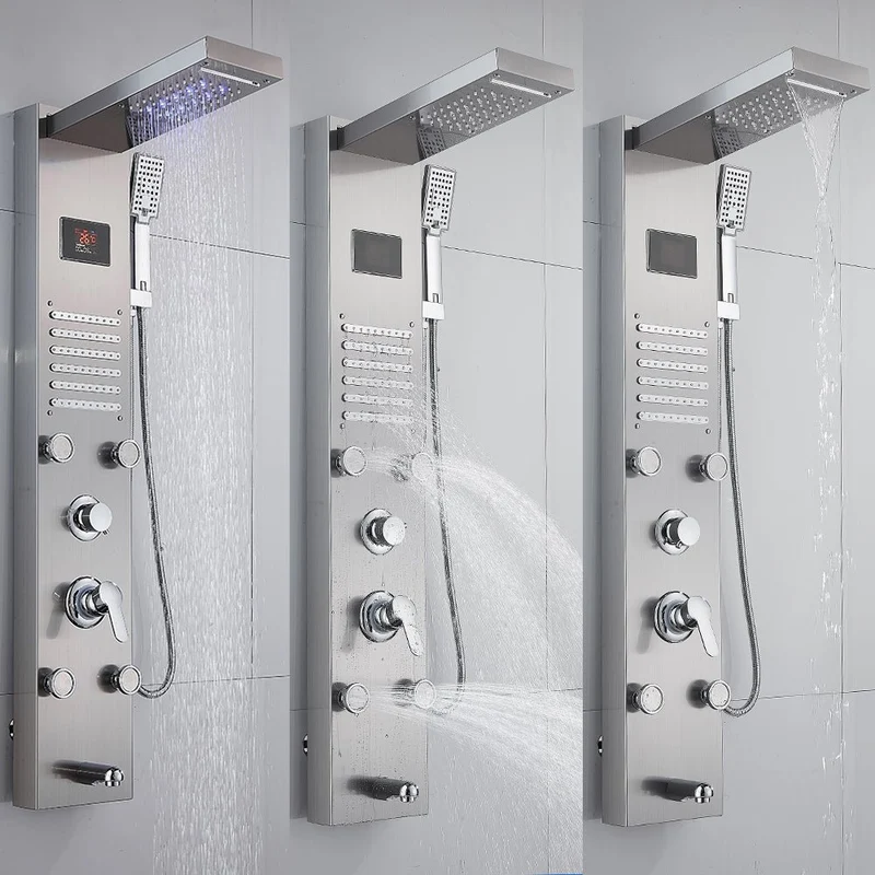 Duschpaneel Regendusche - Temperatur Display - Massagedüsen - Gebürstetes Nickel