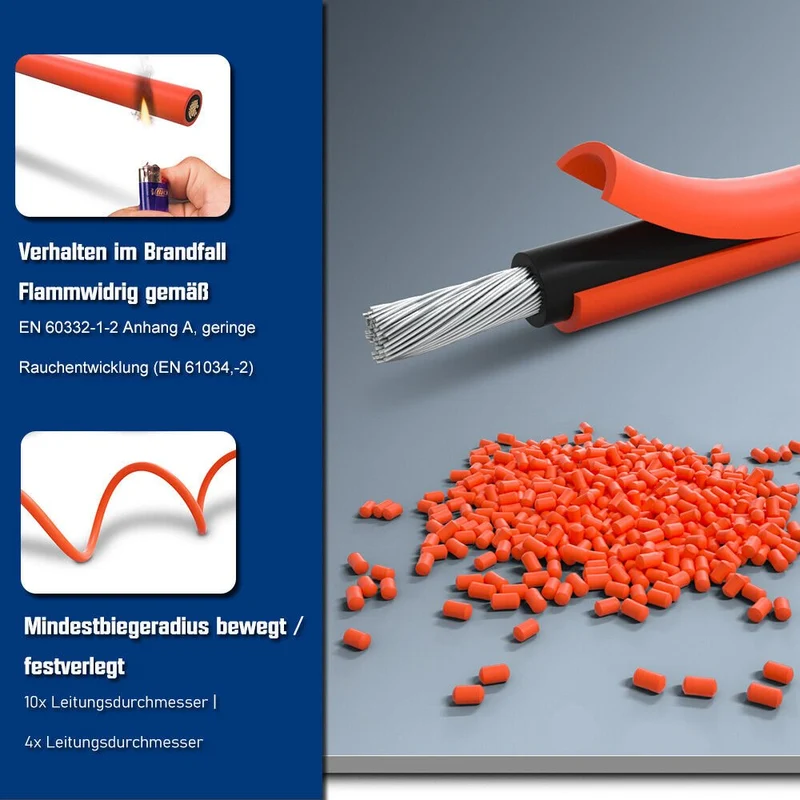 Photovoltaik Solarkabel | 4mm² 6mm² 10mm² | 10m 50m 100m | mit 3Paar MC4 Stecker