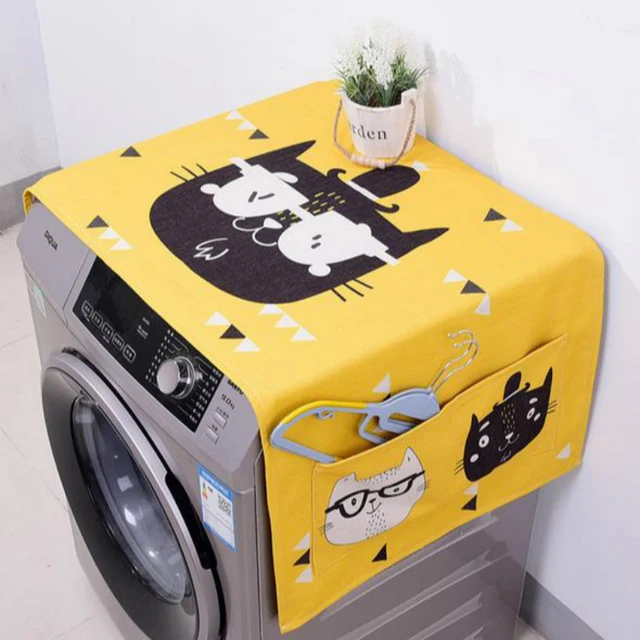 Kawaii Cartoon Cat Animal Dual-purpose Linen Dust Cover Proof Kitchen Washing Machine Refrigerator Storage Bags Pouch 1PC